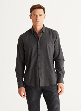 Altınyıldız Classics Slim Fit Düğmeli Yaka Antrasit Erkek Gömlek 4A2024100192