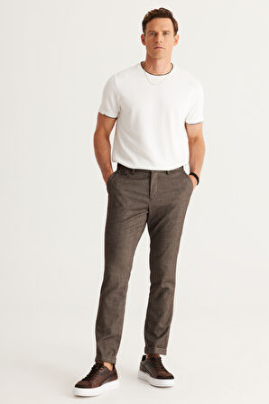 Slim Fit Dar Kesim Yan Cepli Tweet Desenli Beli Lastikli Pantolon