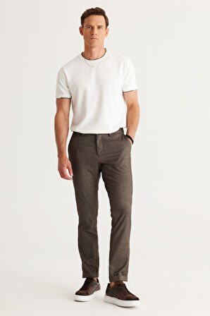 Slim Fit Dar Kesim Yan Cepli Tweet Desenli Beli Lastikli Pantolon