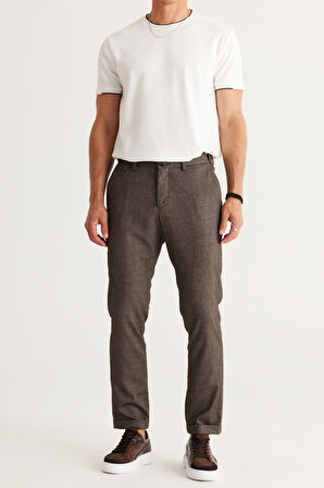 Slim Fit Dar Kesim Yan Cepli Tweet Desenli Beli Lastikli Pantolon