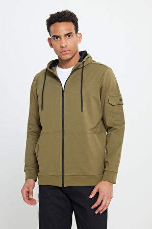 Standart Fit Normal Kesim Kapüşonlu Fermuarlı Sweatshirt