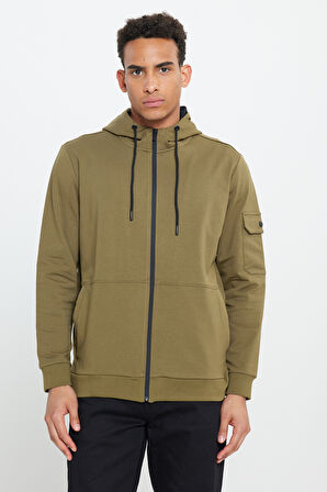 Standart Fit Normal Kesim Kapüşonlu Fermuarlı Sweatshirt