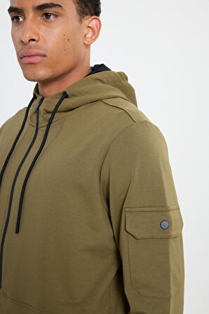 Standart Fit Normal Kesim Kapüşonlu Fermuarlı Sweatshirt