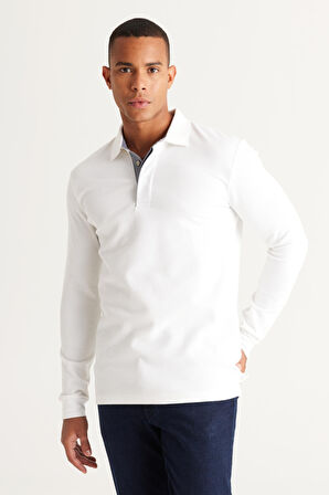 Erkek Beyaz Slim Fit Dar Kesim Polo Yaka Pamuklu Tişört