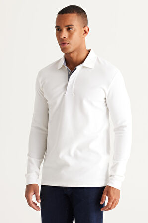 Erkek Beyaz Slim Fit Dar Kesim Polo Yaka Pamuklu Tişört