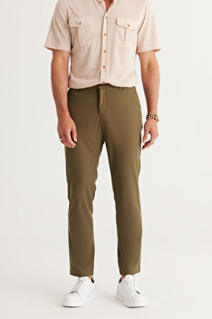 Erkek Haki Slim Fit Dar Kesim Esnek Pantolon