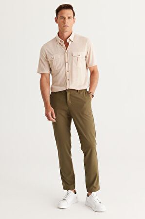 Erkek Haki Slim Fit Dar Kesim Esnek Pantolon