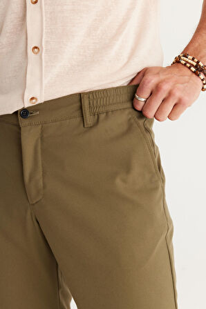 Erkek Haki Slim Fit Dar Kesim Esnek Pantolon