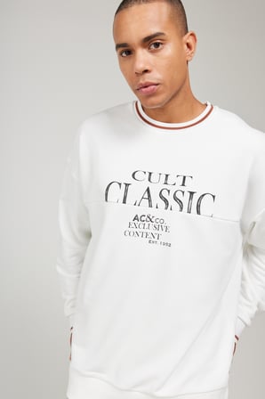 Oversize Bol Kesim Bisiklet Yaka Pamuklu Baskılı Sweatshirt