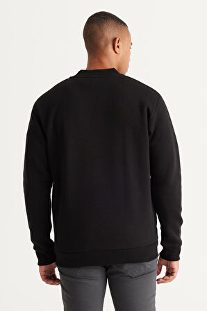 Erkek Siyah Standart Fit Normal Kesim Içi Polarlı 3 Iplik Kolej Yaka Pamuklu Sweatshirt Ceket
