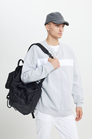 Oversize Bol Kesim Kolej Yaka Desenli Sweatshirt