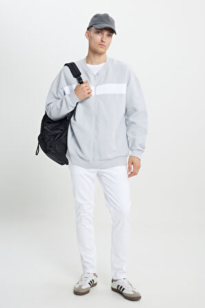 Oversize Bol Kesim Kolej Yaka Desenli Sweatshirt