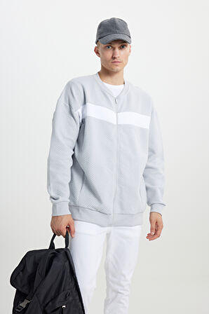 Oversize Bol Kesim Kolej Yaka Desenli Sweatshirt
