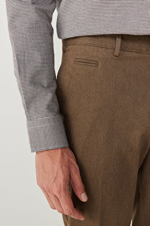 Comfort Fit Rahat Kesim Yan Cepli Pamuklu Diyagonal Desenli Pantolon