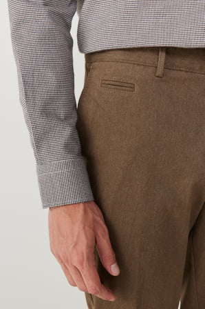 Comfort Fit Rahat Kesim Yan Cepli Pamuklu Diyagonal Desenli Pantolon