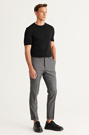 Slim Fit Dar Kesim Desenli Beli Lastikli Esnek Pantolon