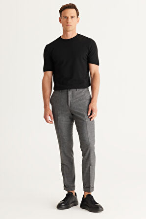 Slim Fit Dar Kesim Desenli Beli Lastikli Esnek Pantolon