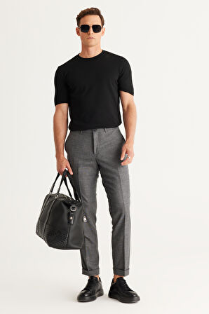 Slim Fit Dar Kesim Desenli Beli Lastikli Esnek Pantolon