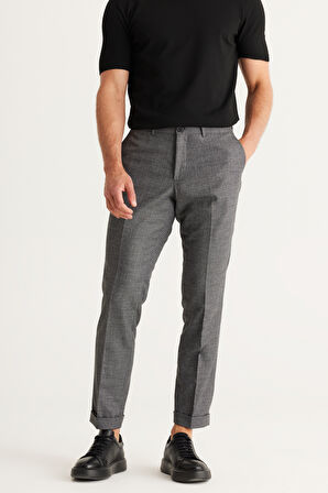 Slim Fit Dar Kesim Desenli Beli Lastikli Esnek Pantolon