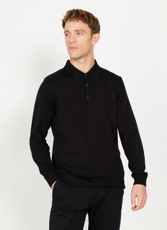 Altınyıldız Classics Polo Yaka Standart Siyah Erkek Kazak 4A4924100059