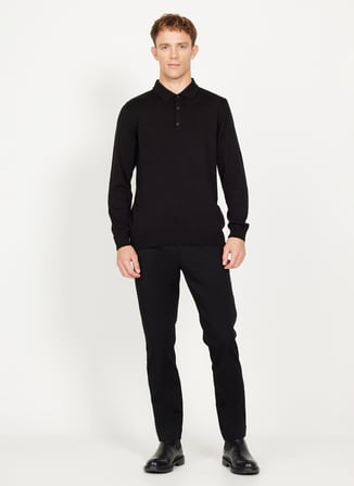 Altınyıldız Classics Polo Yaka Standart Siyah Erkek Kazak 4A4924100059