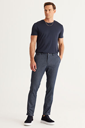 Slim Fit Dar Kesim Yan Cepli Tweet Desenli Beli Lastikli Pantolon