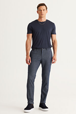 Slim Fit Dar Kesim Yan Cepli Tweet Desenli Beli Lastikli Pantolon
