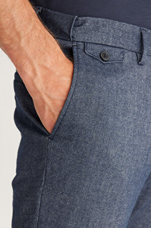 Slim Fit Dar Kesim Yan Cepli Tweet Desenli Beli Lastikli Pantolon