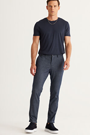 Slim Fit Dar Kesim Yan Cepli Tweet Desenli Beli Lastikli Pantolon