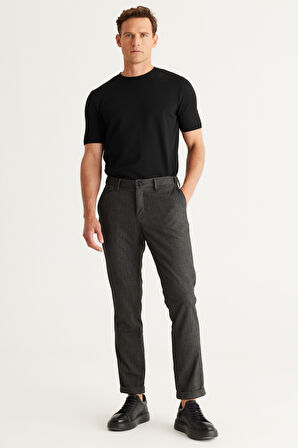 Slim Fit Dar Kesim Yan Cepli Tweet Desenli Beli Lastikli Pantolon
