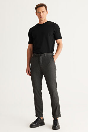 Slim Fit Dar Kesim Yan Cepli Tweet Desenli Beli Lastikli Pantolon