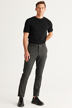 Slim Fit Dar Kesim Yan Cepli Tweet Desenli Beli Lastikli Pantolon