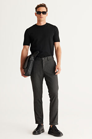Slim Fit Dar Kesim Yan Cepli Tweet Desenli Beli Lastikli Pantolon