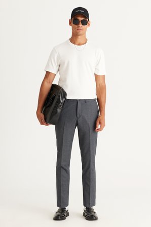 Slim Fit Dar Kesim Desenli Beli Lastikli Esnek Pantolon