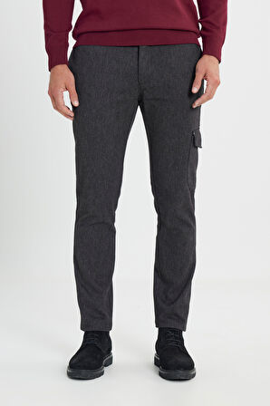 Slim Fit Dar Kesim Diyagonal Desenli Kargo Cepli Esnek Pantolon