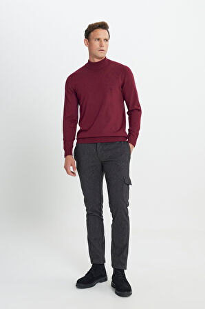 Slim Fit Dar Kesim Diyagonal Desenli Kargo Cepli Esnek Pantolon
