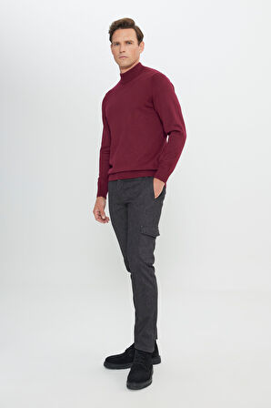 Slim Fit Dar Kesim Diyagonal Desenli Kargo Cepli Esnek Pantolon