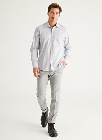Altınyıldız Classics Slim Fit Düğmeli Yaka Açık Gri Erkek Gömlek 4A2024100021