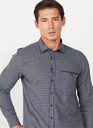 Altınyıldız Classics Slim Fit Klasik Yaka Lacivert - Gri Erkek Gömlek 4A2024100025