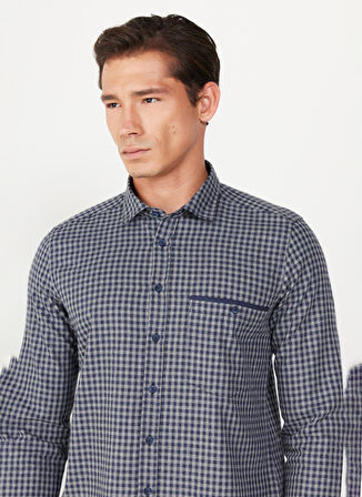 Altınyıldız Classics Slim Fit Klasik Yaka Lacivert - Gri Erkek Gömlek 4A2024100025