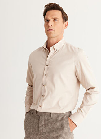 Altınyıldız Classics Slim Fit Düğmeli Yaka Bej Erkek Gömlek 4A2024100059