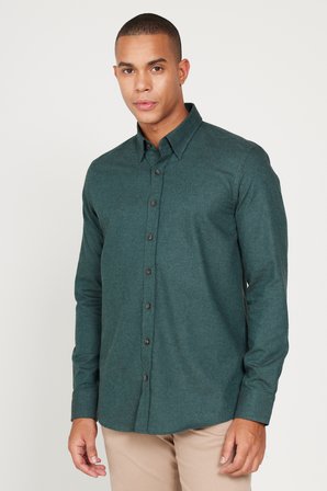 Recycle Slim Fit Dar Kesim Gizli Düğmeli Yaka Pamuklu Flanel Oduncu Gömlek