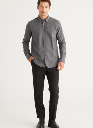Slim Fit Düğmeli Yaka Antrasit Erkek Gömlek 4C2024100002