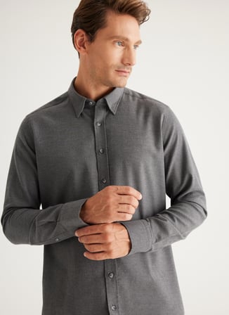 Slim Fit Düğmeli Yaka Antrasit Erkek Gömlek 4C2024100002