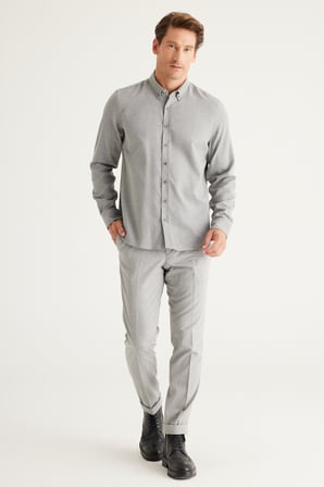 Slim Fit Dar Kesim Klasik Yaka Organik Pamuk Karışımlı Gömlek