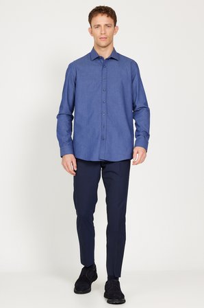 Slim Fit Dar Kesim Klasik Yaka %100 Pamuk Armürlü Gömlek