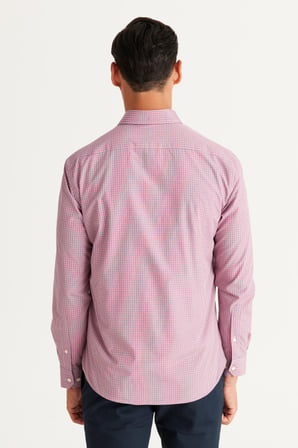 Erkek Turuncu Slim Fit Dar Kesim Düğmeli Yaka Pamuklu Kareli Gömlek