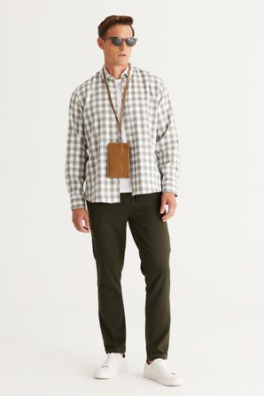 Erkek Haki Slim Fit Rahat Kesim Beli Bağlamalı Yan Cepli Jogger Pantolon