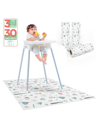 Minimono 3'lü Desen Mama Sandalyesi Altı Ve Aktivite Örtüsü - Mavi