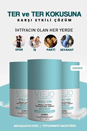 Viejo Terleme, Ter Kokusu Önleyici ve Beyazlatıcı UNISEX Roll-On - 50Ml